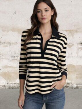 Dana Buchman Women's Black and Cream Striped Top Size XL